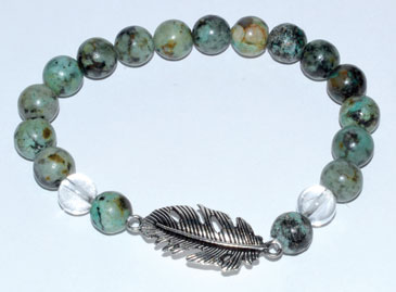 8mm Turquoise/ Quartz with Feather - Click Image to Close