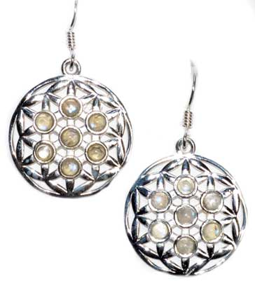 22mm Flower of Life rainbow moonstone earrings - Click Image to Close